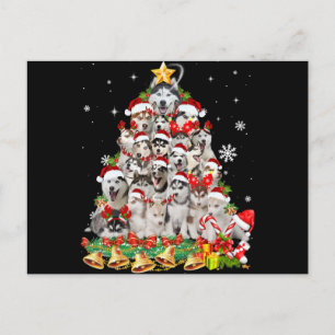 Cartes Pour Fêtes Annuelles Lumières de sapin de Noël husky sibérien chien N