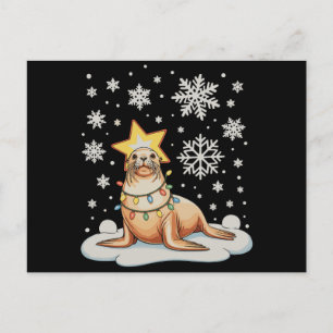 Cartes Pour Fêtes Annuelles Lumières de sapin de Noël Otaries Noël Fêtes Neige
