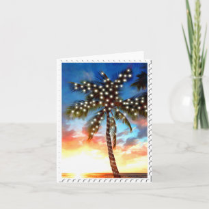 Cartes Pour Fêtes Annuelles Lumières des palmiers au coucher du soleil