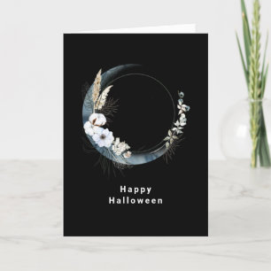 Cartes Pour Fêtes Annuelles Lune de croissant bleu avec fleurs blanches Hallow