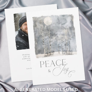 Cartes Pour Fêtes Annuelles Lune d'hiver Paix et Joie Photo aquarelle de vacan