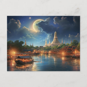 Cartes Pour Fêtes Annuelles Lune sur Wat Arun, Bangkok