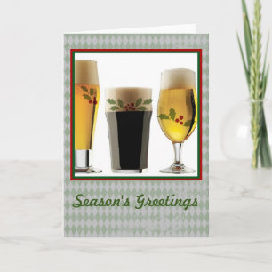 Cartes Pour Fêtes Annuelles Lunettes de bière et Joyeuses Fêtes Holly