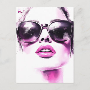 Cartes Pour Fêtes Annuelles Lunettes de soleil femme de mode à l'aquarelle ros