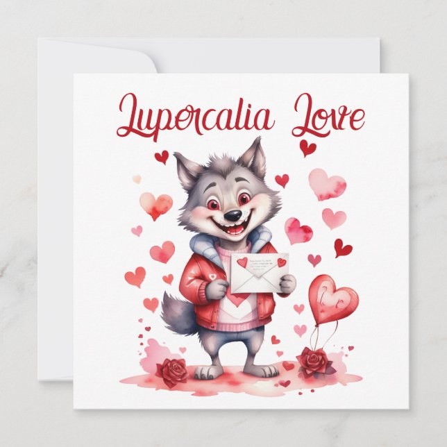 Cartes Pour Fêtes Annuelles Lupercalia Love Sweet Wolf Hearts Valentine's Day (Devant)