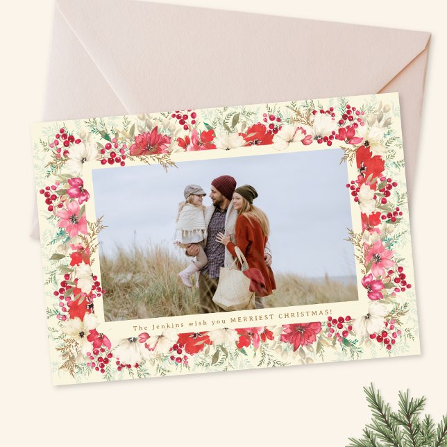 Cartes Pour Fêtes Annuelles lush floral watercolor christmas botanical photo (Créateur téléchargé)