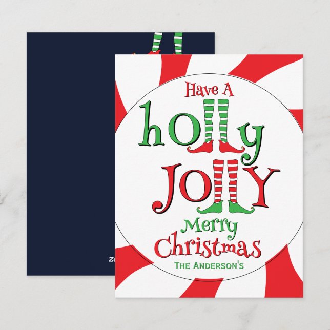 Cartes Pour Fêtes Annuelles Lutin à tourbillon de menthe poivrée Joyeux Noël ! (Devant / Derrière)