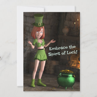 Cartes Pour Fêtes Annuelles Lutin Fille Toon à côté du Pot d'Or