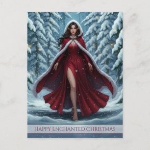 Cartes Pour Fêtes Annuelles Lutine de Noël en rouge dans une forêt enneigée d'