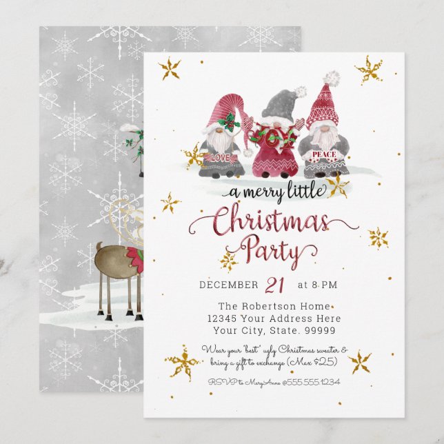 Cartes Pour Fêtes Annuelles Lutins Rouges Aiment Joie Paix Renne Joyeux Noël (Devant / Derrière)