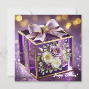 Cartes Pour Fêtes Annuelles Lux violet verre floral cadeau or chiffon arc