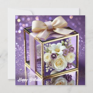 Cartes Pour Fêtes Annuelles Lux violet verre floral cadeau or chiffon arc