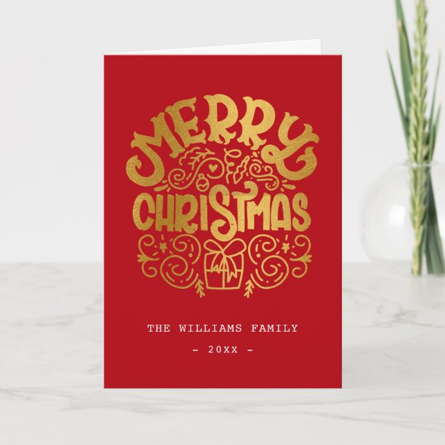 Cartes Pour Fêtes Annuelles Luxe Gold Foil Joyeux Noël Rouge Personnalisé (Devant)