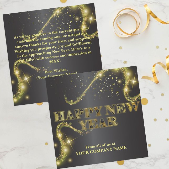 Cartes Pour Fêtes Annuelles Luxueux Sparkly Gold Noir Entreprise Nouvel An (Créateur téléchargé)
