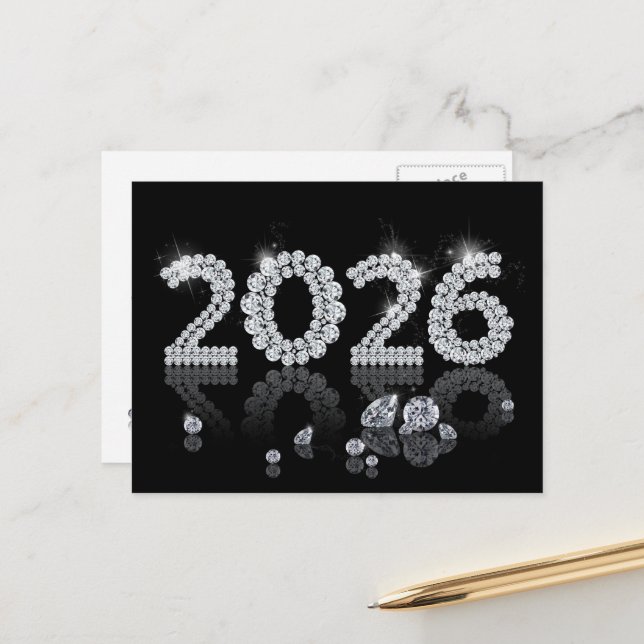 Cartes Pour Fêtes Annuelles Luxury Brilliant Diamonds New Year 2026 (Devant/Arrière en situation)