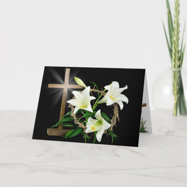 Cartes Pour Fêtes Annuelles Lys de Pâques, Couronne et Croix (Devant)