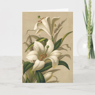 Cartes Pour Fêtes Annuelles Lys de Pâques vintages, Fleurs victoriennes en fle