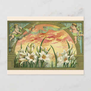Cartes Pour Fêtes Annuelles Lys de Pâques vintages lever du soleil et anges vi