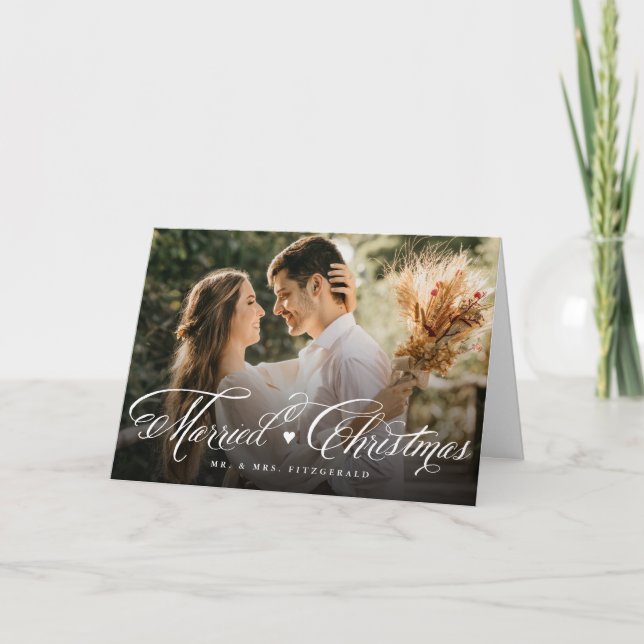 Cartes Pour Fêtes Annuelles M. Et Mme First Marié Mariage photo de Noël (Devant)