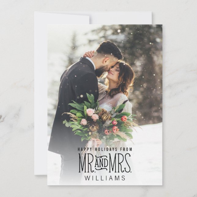 Cartes Pour Fêtes Annuelles M. Newlysée. & Mme Hand-Lettered Photo Holiday (Devant)
