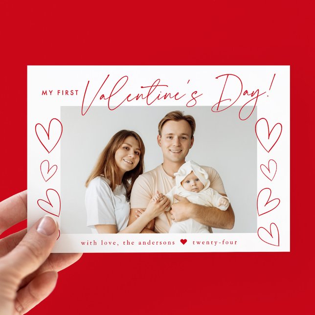 Cartes Pour Fêtes Annuelles Ma première Saint-Valentin, photo de script rouge (Créateur téléchargé)
