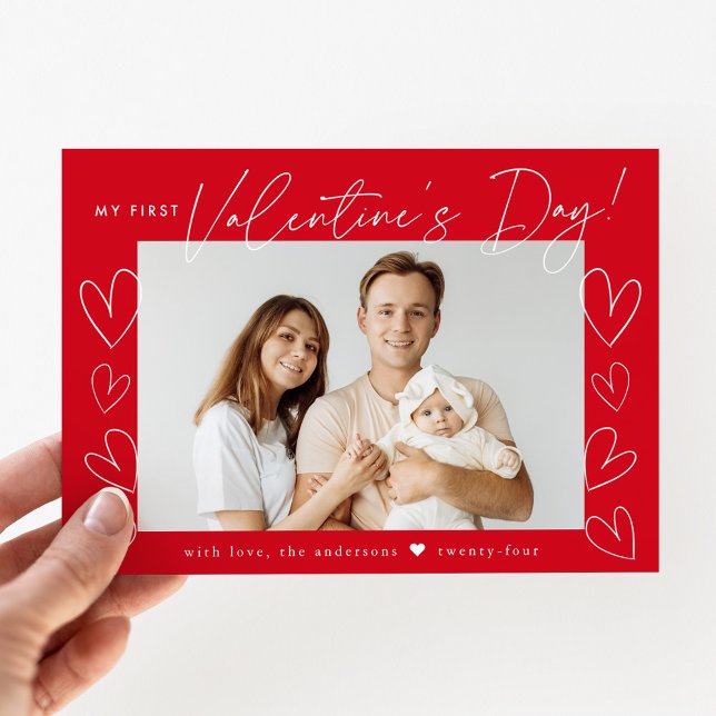 Cartes Pour Fêtes Annuelles Ma première Saint Valentin Photo Rouge (Créateur téléchargé)