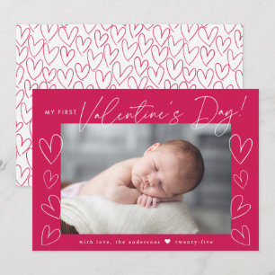 Cartes Pour Fêtes Annuelles Ma première Saint Valentin Script Magenta Photo