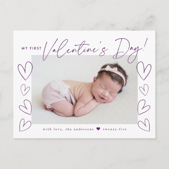 Cartes Pour Fêtes Annuelles Ma première Saint Valentin violet script photo (Devant)