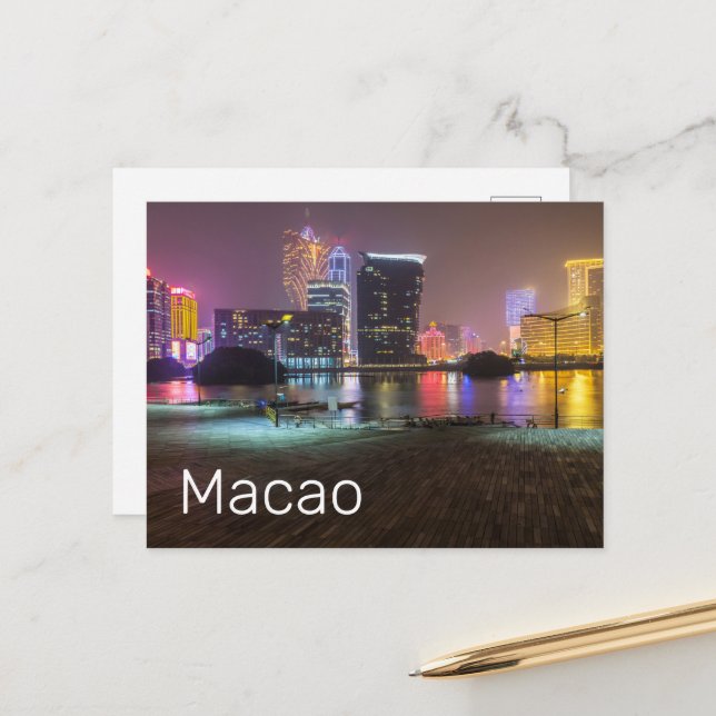Cartes Pour Fêtes Annuelles Macao Casino Skyline Panorama Chine Nuit (Devant/Arrière en situation)
