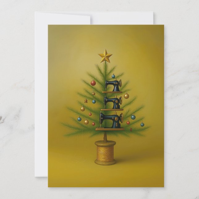 Cartes Pour Fêtes Annuelles Machine à coudre sapin de Noël Joyeux Noël (Devant)