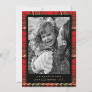 Cartes Pour Fêtes Annuelles Machine à écrire moderne photo rouge et or plaid
