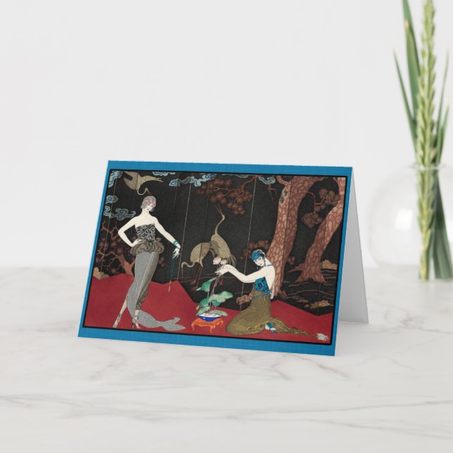 Cartes Pour Fêtes Annuelles Madame et cigognes d'art déco (Devant)