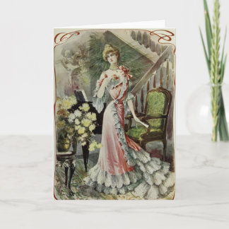 Cartes Pour Fêtes Annuelles Madame victorienne - mode française vintage - robe