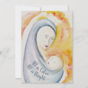 Cartes Pour Fêtes Annuelles Madone et Enfant Verset Biblique Aquarelle
