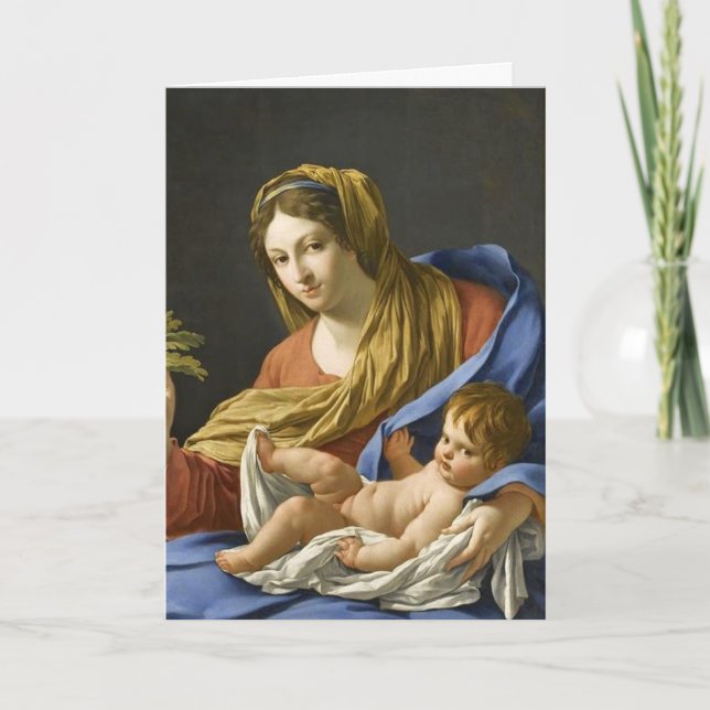 Cartes Pour Fêtes Annuelles Madone française du XVIIe siècle et enfant (Devant)