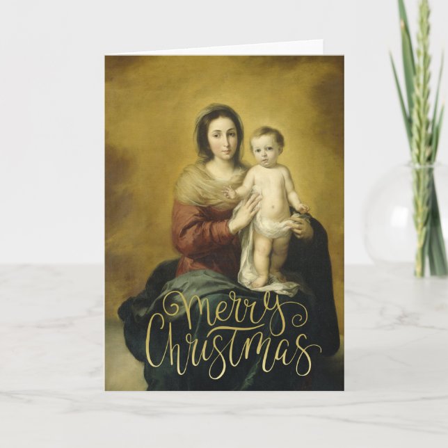 Cartes Pour Fêtes Annuelles Madonna & Child, Fine Art Christmas Grey Card (Devant)