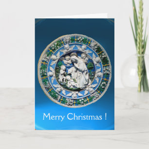 Cartes Pour Fêtes Annuelles MADONNA ET ENFANT AVEC ANGELS, Saphir Bleu Rond