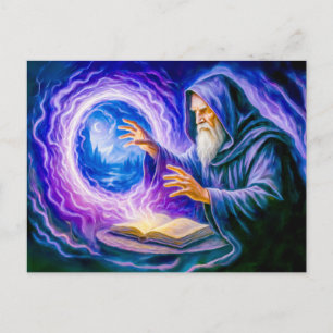 Cartes Pour Fêtes Annuelles Mage ouvrant un portail en peinture à l'huile fant