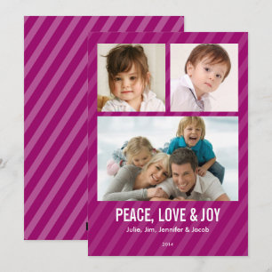 Cartes Pour Fêtes Annuelles Magenta Stripes Triple Photo Holiday Card
