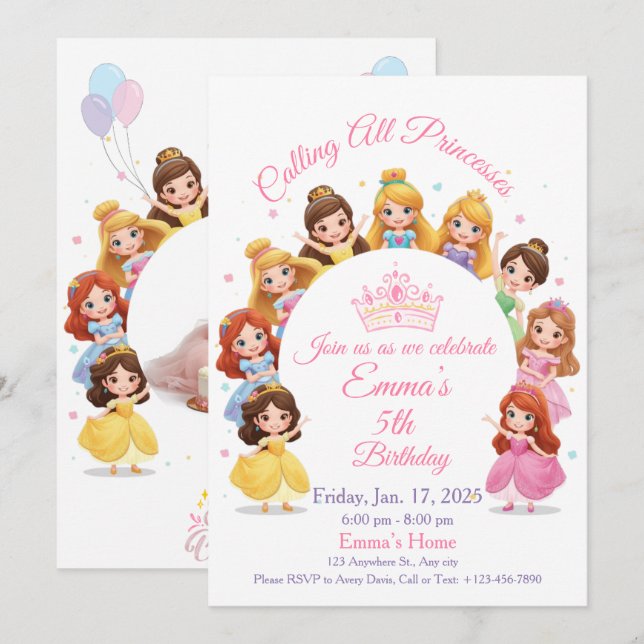 Cartes Pour Fêtes Annuelles Magical Disney Princess Birthday Card for Girls (Devant / Derrière)
