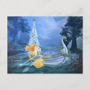 Cartes Pour Fêtes Annuelles Magical Mermaid, Swan Boat and Christmas Tree