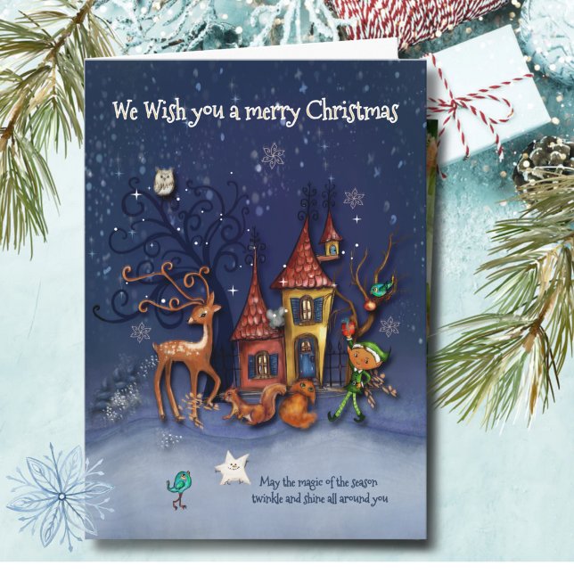 Cartes Pour Fêtes Annuelles Magical Snowy Christmas Village | Elf & Reindeer (Magical Snowy Christmas Village  Elf & Reindeer Holiday Card)