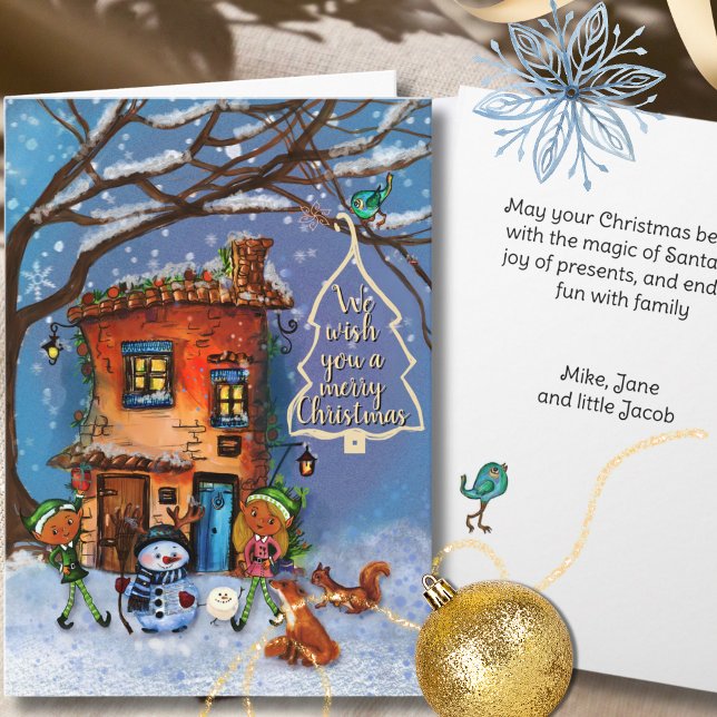 Cartes Pour Fêtes Annuelles Magical Whimsical House and Friends Christmas (Magical Whimsical House and Friends Christmas Holiday Card)