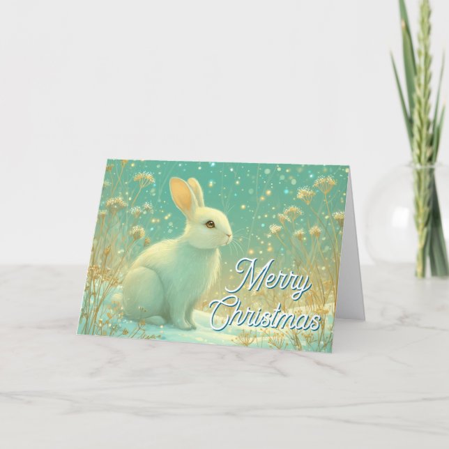 Cartes Pour Fêtes Annuelles Magical Winter White Rabbit Merry Christmas (Devant)