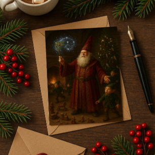 Cartes Pour Fêtes Annuelles Magicien du Père Noël avec elfes
