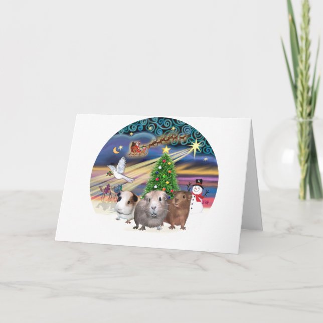 Cartes Pour Fêtes Annuelles Magie de Noël - 3 Cochons de Guinée (Devant)