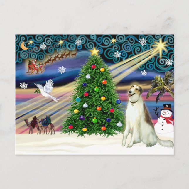 Cartes Pour Fêtes Annuelles Magie de Noël Borzoi (Devant)