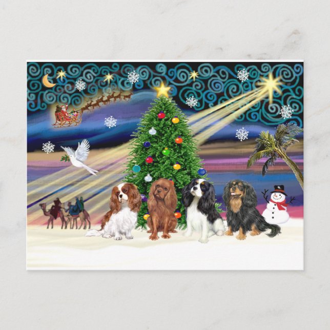 Cartes Pour Fêtes Annuelles Magie de Noël / Cavalier King Charles (quatre) (Devant)