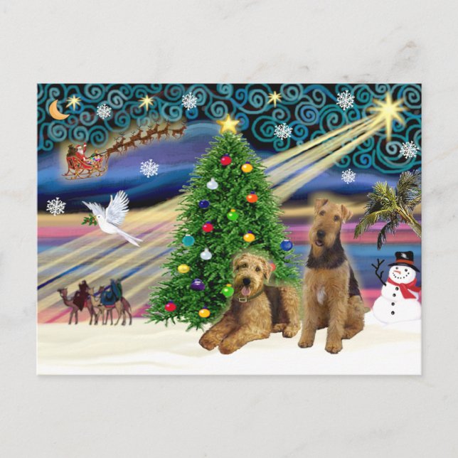 Cartes Pour Fêtes Annuelles Magie de Noël - Deux Airedales (Devant)