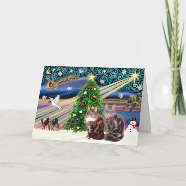 Cartes Pour Fêtes Annuelles Magie de Noël - Deux chats de Maine Coon (Devant)